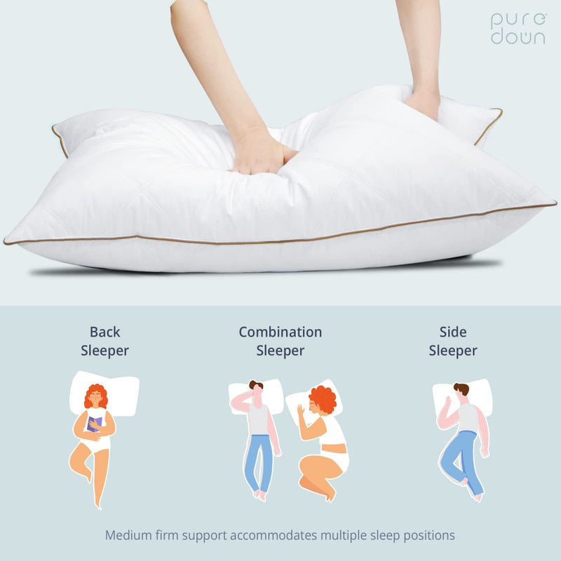 puredownÂ® Goose Feathers and Down Pillow with Diamond Quilting with 100% Cotton Cover, Pack of 2, Queen Size - Image 4